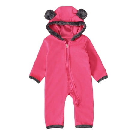 

Infant Baby Boys and Girls Autumn and Winter One Piece Romper Cute Little Bear Ears Hooded Creeper Warm Wrap Zipper Jumpsuit