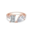 thumbnail image 3 of 2 1/2 Carat Emerald, Pear & Round Cut Lab Created Moissanite Adjustable Toi Et Moi Half-Eternity Engagement Ring For Women In 14K Rose Gold Over Sterling Silver(G-H Color, VVS1 Clarity, 2.50Cttw)-6, 3 of 8