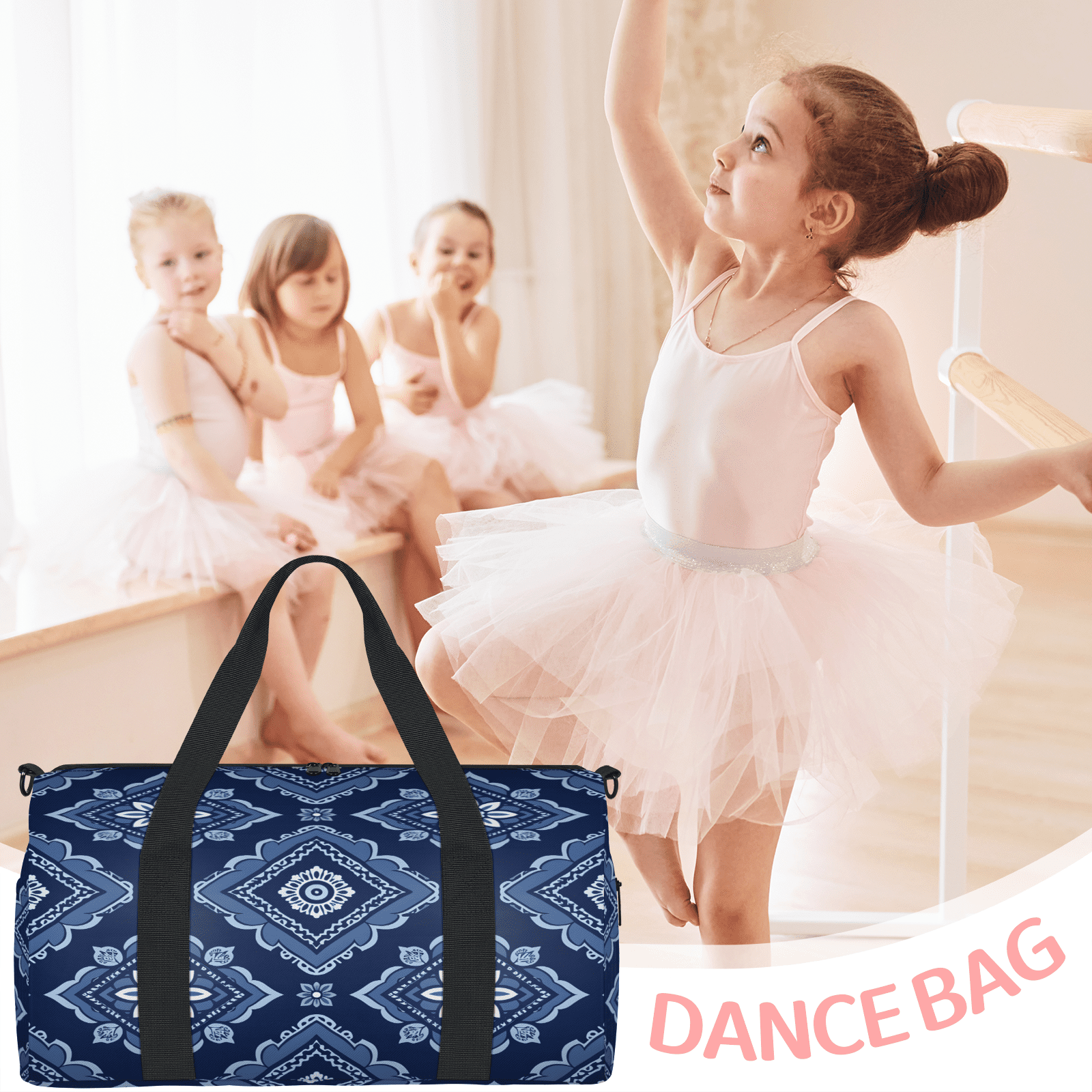 Herdesigns Modern Floral Geometric Travel Duffle Bag Sports Yoga Weekender Overnight Carry on Workout Bags Lightweight Waterproof Gym Tote Bag for Women Vintage
