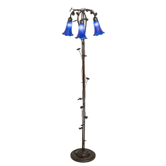 59"H Blue Pond Lily 3 LT Floor Lamp