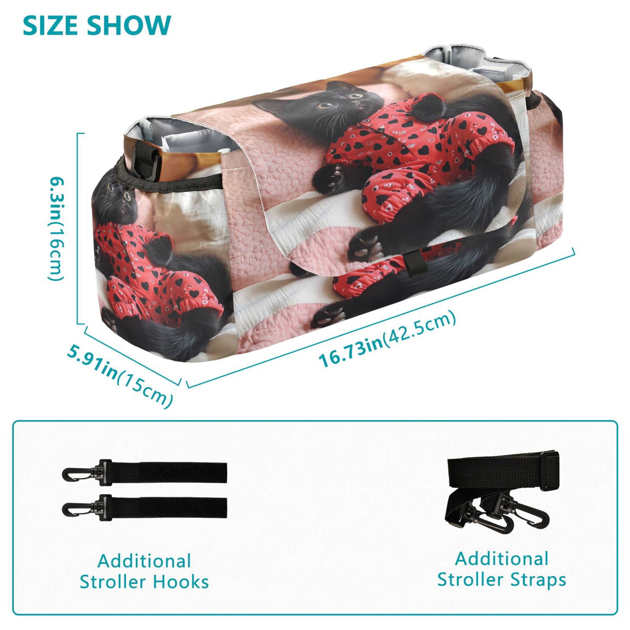 DIXRUYEE Stroller Organizer Charming Kitten in Heart Pajamas Printed