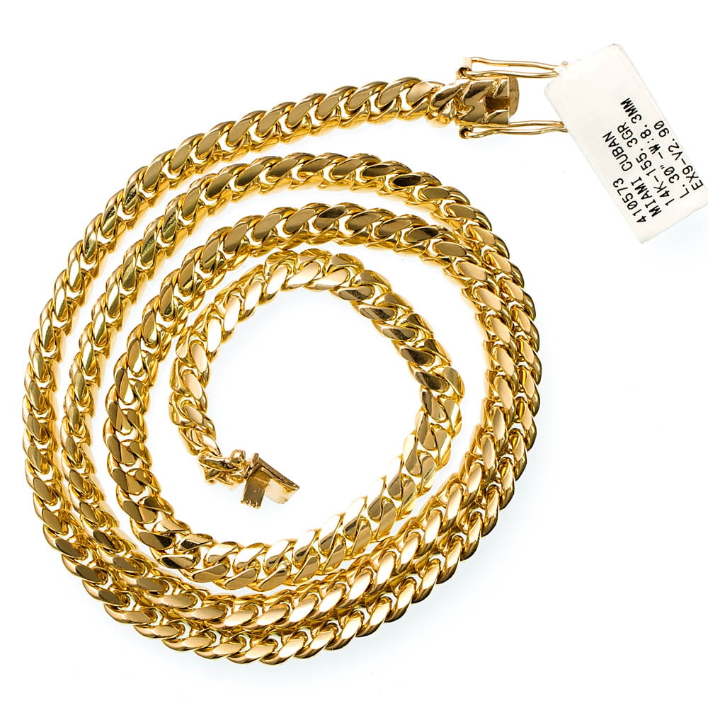 J&H Jewelers Mens Miami Cuban Link 14K Yellow Gold 30 in Chain 155.3