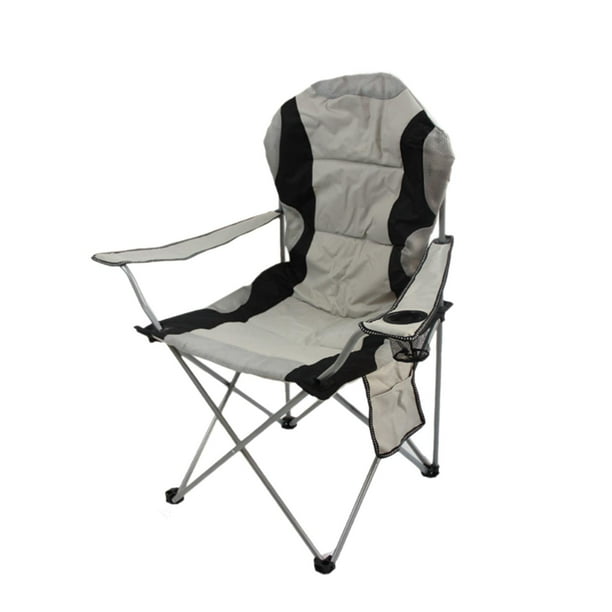 Silla de camping acolchada, sillón plegable con bolsillos laterales, asiento de playa, silla para pesca, picnic, patio, viajes, mochileros Gris