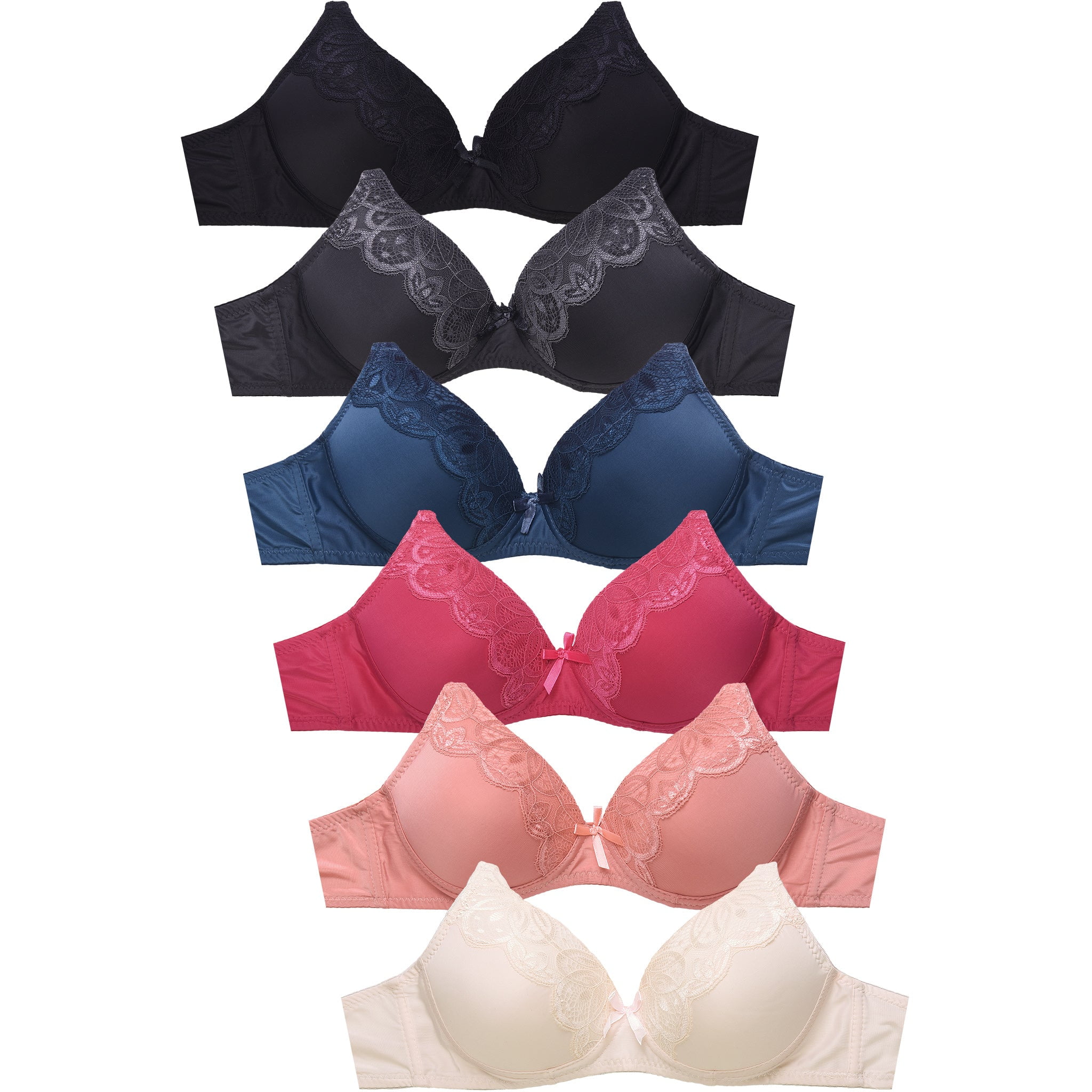 247 Frenzy Women's Essentials Sofra PACK OF 6 Full Coverage Wire-Free  Textured Bras 