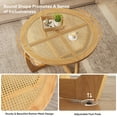 thumbnail image 5 of Round Wood Coffee Table with Handmade Rattan Top, Solid Circle Wooden Center Table with Curved Legs, Farmhouse Cocktail Table for Living Room, Light Brown 32.28" x 18", 5 of 9