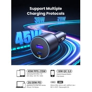 UGREEN 63W Car Charger Adapter, Dual Port Fast Charger with 45W USB C for Laptop, Black