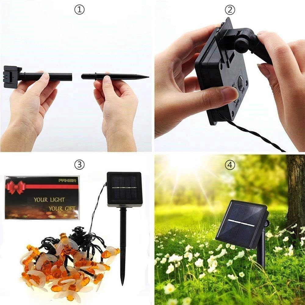 SHANJIA Solar String Lights,7m 50 LED 8 Modes Honey Bee Fairy Lights Solar Powered Waterproof Outdoor for Garden, Lawn, Outdoor Party, Wedding, Christmas Decorations