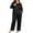 Black, variant on NominalSnug Plus Size Satin Pajamas for Women Round Neck Long Sleeve Top Wide Leg Pants with Pockets Comfy Sleepwear