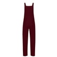 thumbnail image 6 of Arnsht Women Summer Solid Color Casual Sleeveless Suspender Jumpsuit Loose Bib Pants Overalls Baggy Rompers Jumpsuits with Pockets Red M, 6 of 9