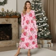 thumbnail image 4 of SEANATIVE Long Sleeve House Dress for Women Nightgown Soft Sleepwear Indoor Bedroom Dresses Winter Fall Sleepwear Stylish Nightdress for Bedtime Wear, S, Strawberry Cow Print Pink, 4 of 7