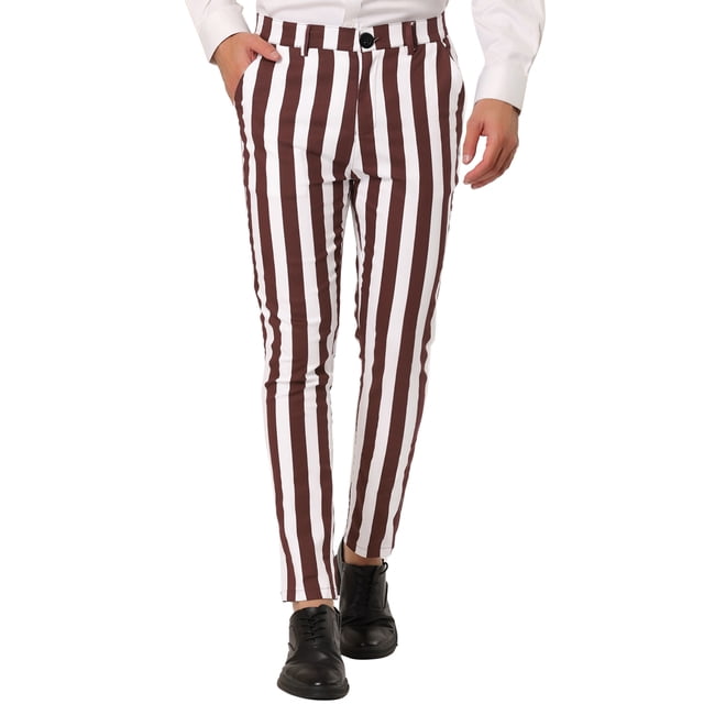 INSPIRE CHIC Pantalonesrayas pahombre Pantalones de vestir tipo lápiz con bloques de color ajustados informales Cafe Blanco 3XL