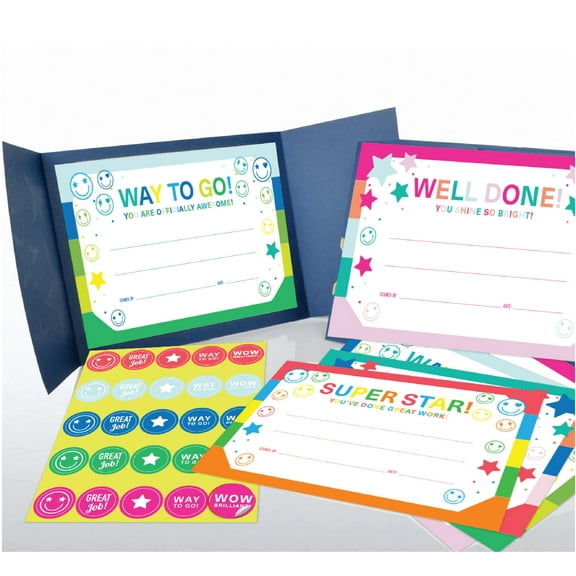Award Certificates with Stickers, Star and Smiley Face Design, 5.5" x 8.5", 100 Count by Gartner Studios