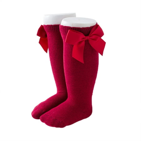 

Kids Baby Girls Cotton Long Socks Solid Color Big Bow Knee High Stocking Princess Leg Warmer Floor Slipper Winter