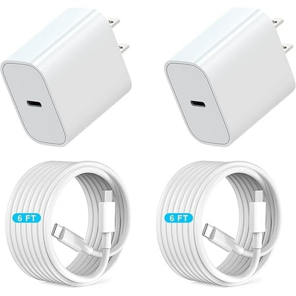 2 Pack 20W Fast Charging Wall Charger USB C Charger Block with 6FT USB C Cord iPhone 16 15 Fast Charger,  Compatible with iPhone 16/16 Pro Max/16 Pro/16/15