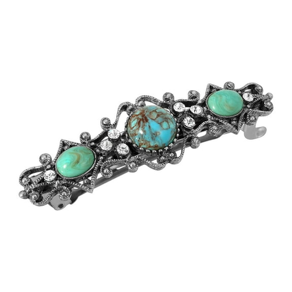 1928 Jewelry Women's Turquoise Color Stones Crystal Hair Barrette, (1 Pcs)