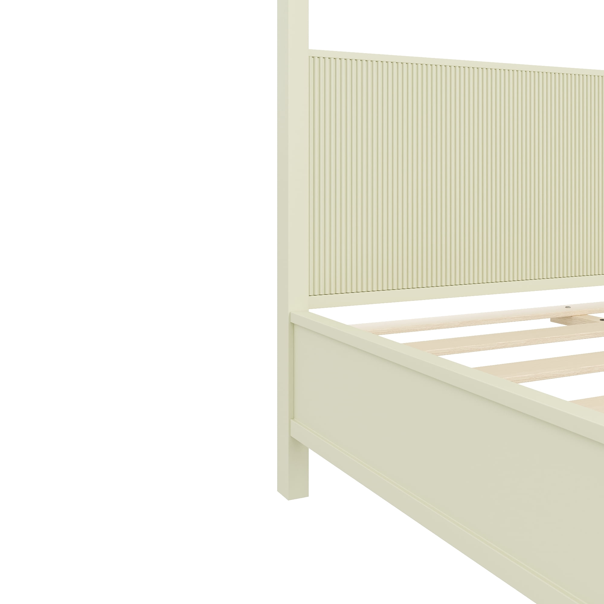 Euroco Wood Queen Size Canopy Platform Bed, Beige