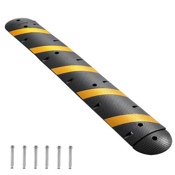 VEVOR 6FT Rubber Speed Bump, 2 Channel, Heavy Duty Traffic Speed Hump, 22000 lbs/axle Load Capacity, 72 in Cable Protector Ramp with Expansion Screws, for Asphalt Concrete Gravel Driveway Road