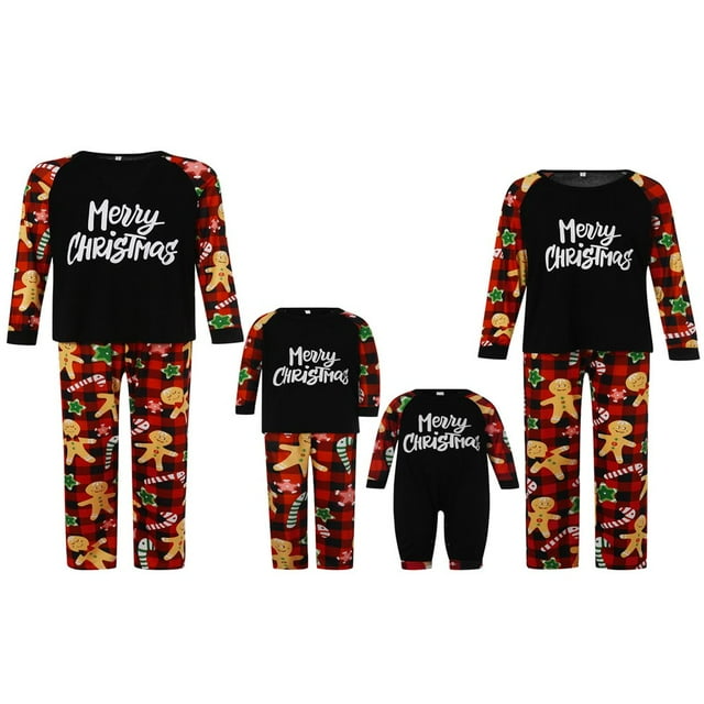Christmas Matching Family Pyjamas Set Gingerbread Man Printed Pjs Top and Cartoon Pants Jumpsuit Sleepwear Outfits Nightwear Sets