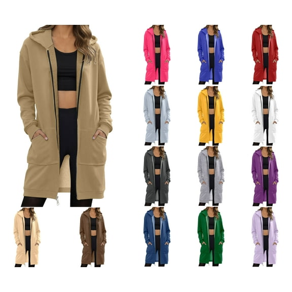 Crunowin Hoodies for Women, Casual Sweatshirt Comfortable Full Zip Up Hoodie Womens Long Fleece Sweatshirt with Pockets Khaki M