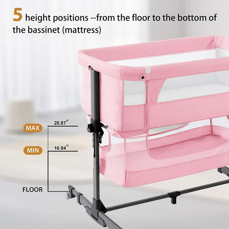 Baby Crib,3 in 1 Bedside Crib Adjustable Portable Bed for Infant,Baby  Bassinet Baby Newborn Must Have Bed,Pink