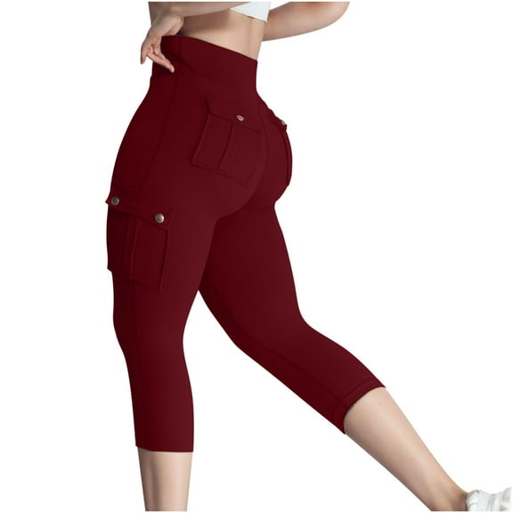JIUKE Cargo Capri Leggings with Pockets for Women High Waist Belly Control Cropped Tights Workout Hiking Pants
