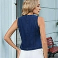 thumbnail image 4 of Women's Button Down Denim Vest Sleeveless Tank Tops Crew Neck Slim Fit Jean Jacket Waistcoat with Pockets Dark Blue L, 4 of 9