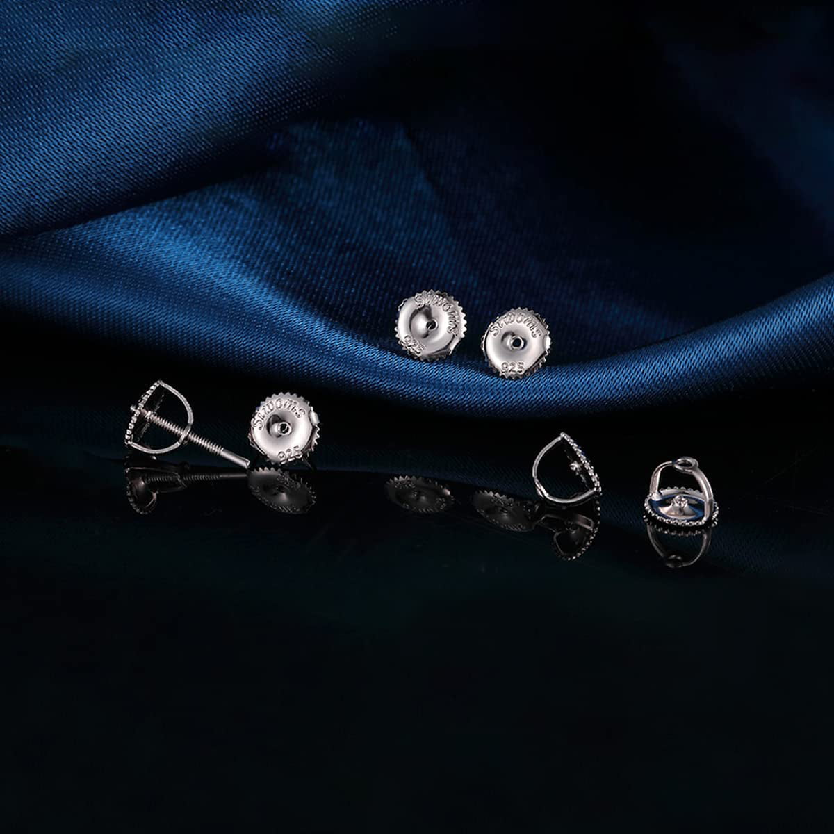  Safety Earring Backs for Studs, Silver Screw on Earring Backings  Replacement - 2-Pairs, No Poke for Threaded Post 0.032