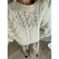 thumbnail image 4 of SUNSIOM Women's Cable Knit Sweaters Long Sleeve Round Neck Solid Color Pullovers Knit Tops, 4 of 6