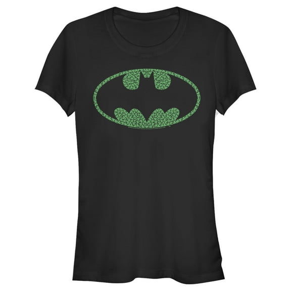 Junior's Batman St. Patrick's Day Cloverfield Bat Logo  Graphic Tee Black Large
