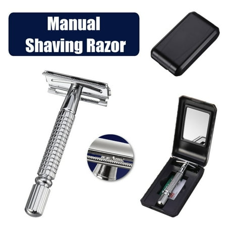 Moaere Manual Chrome Long Handle Men's Barber Shaving Safety Blade Razor w/ Storage Box