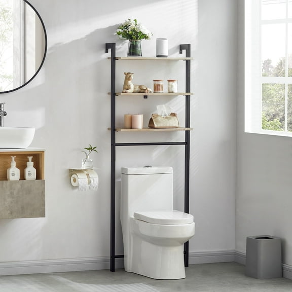 Azalea Park Over the Toilet Storage 3-Tier, Black and Natural Finish