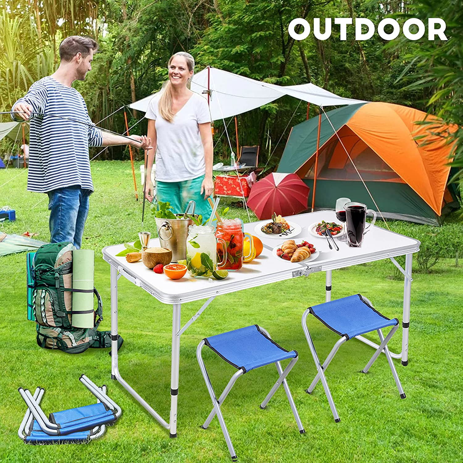 Aluminum Adjustable Camping Folding Table Outdoor Lightweight for Beach Backyar 