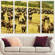 Color-Banner 4 Pieces Modern Canvas Wall Art Herd of Buffalos for Living Room Home Decorations - 12"x32"x4 Panels
