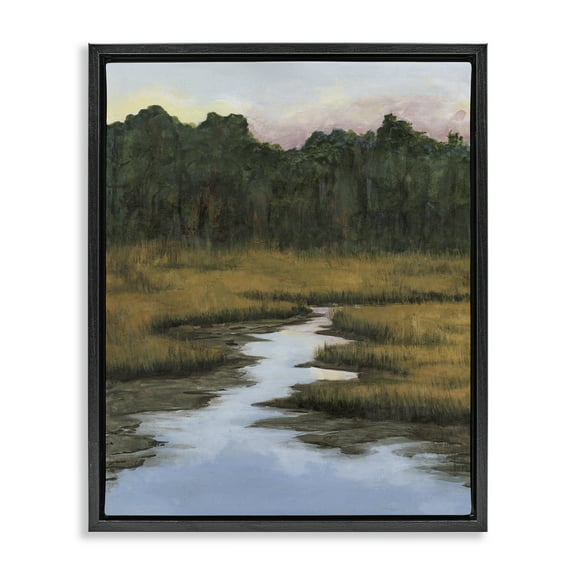 Stupell Industries Peaceful River Receding Landscape & Nature Painting Black Floater Framed Canvas Art Print Wall Art, 17 x 21