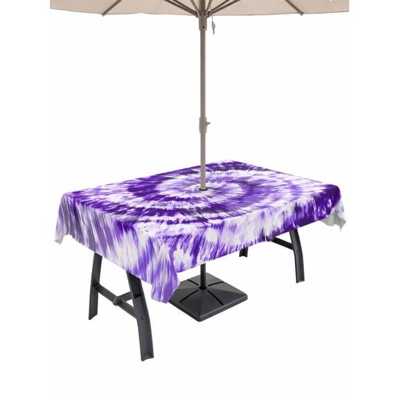 Outdoor Tablecloths with Umbrella Hole & Zipper, Purple Ombre 54x80 Inch Tablecloth Rectangle, Modern Abstract Tie Dye Painting Art Waterproof Table Cloth, Patio/Pool/Picnic Table Covers