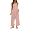 thumbnail image 2 of BRGZLK Jumpsuits for Women Fashion Solid Color Loose Adjustable Sleeveless Waffle Overalls Wide Leg Long With Pockets Pink M, 2 of 7