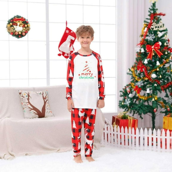 Wowcloth Family Christmas Matching Pajamas Set, Printed Long Sleeve and Pants, Cozy Cotton Sleepwear for Holiday Gatherings and Home Comfort