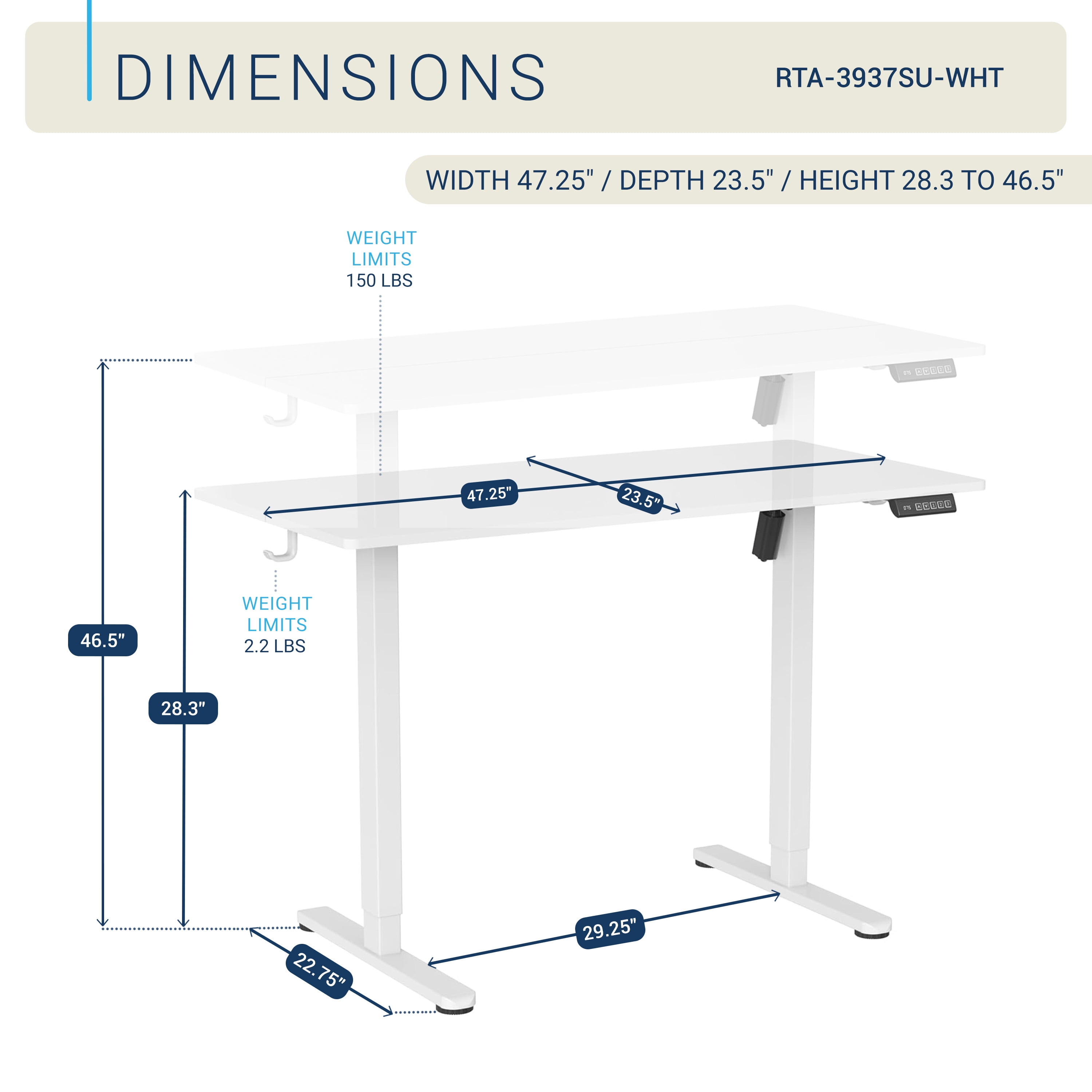 Sit-to-Stand Desk, Height Adjustable Standing Desk with 3 Memory Presets & Dual Headphone Hooks, Electric Lift Workstation for Home Office Gaming