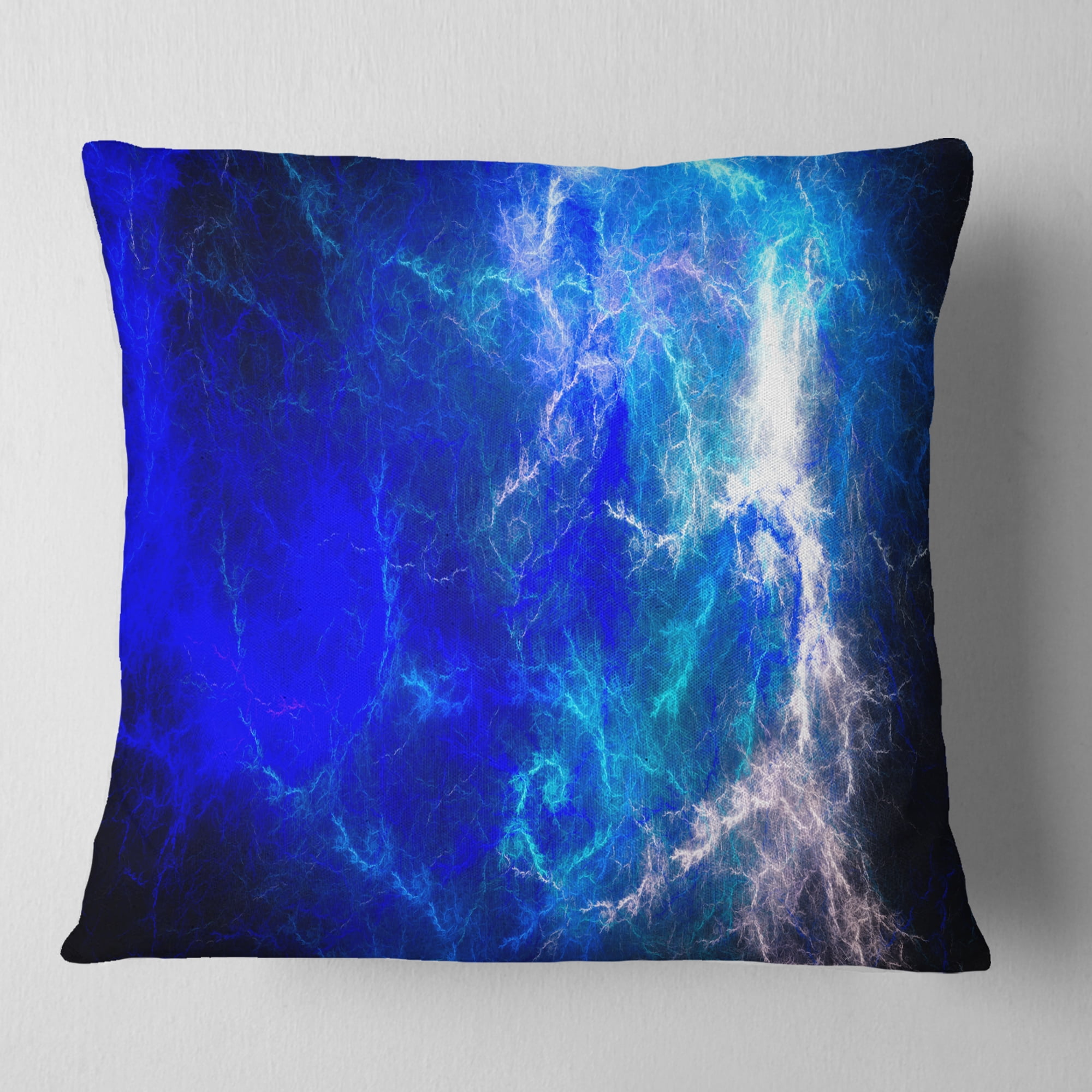 Designart Blue Sparkling Lightning - Abstract Throw Pillow - 16x16
