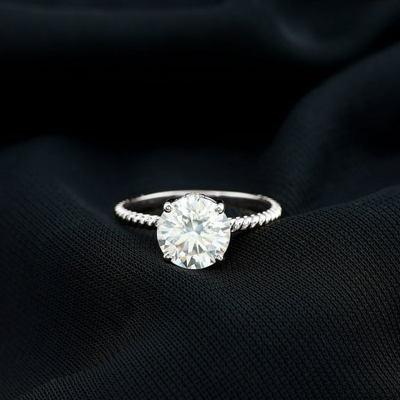 Spot Jewel 14K White Gold Plated Solitaire Rings - 2.3 Ct VVS1/D Round Cut Diamond Ring - Forever Diamond Ring for Women - Engagement Twisted Shank Overlap Diamond Rings - Silver Diamond Rings