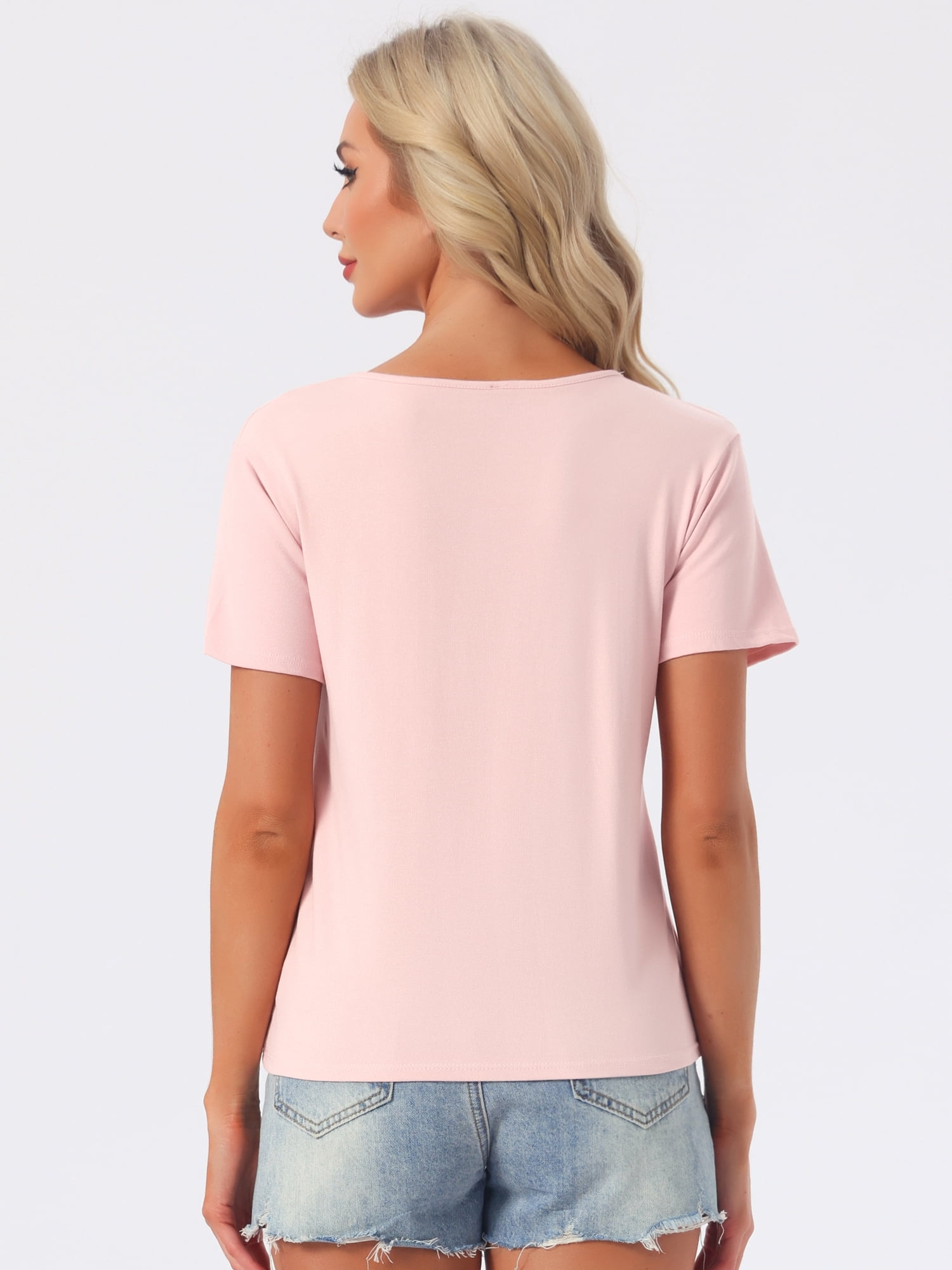 DARING DIVA Women's Short Sleeve V Neck Casual Tee 3XL Pink