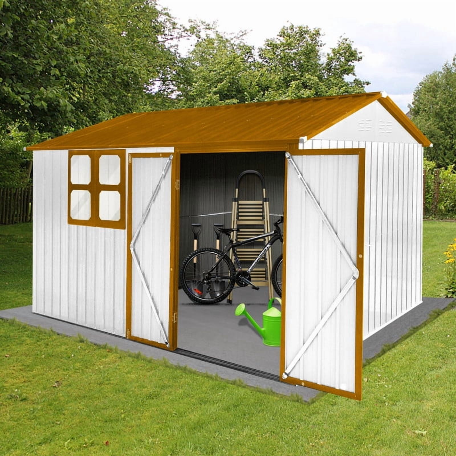 10x8 FT Metal Storage Shed Outdoor, 80 Sq Ft Steel Garden Shed with Vent, Lockable Door, Backyard Tool Storage House, Weather Resistant