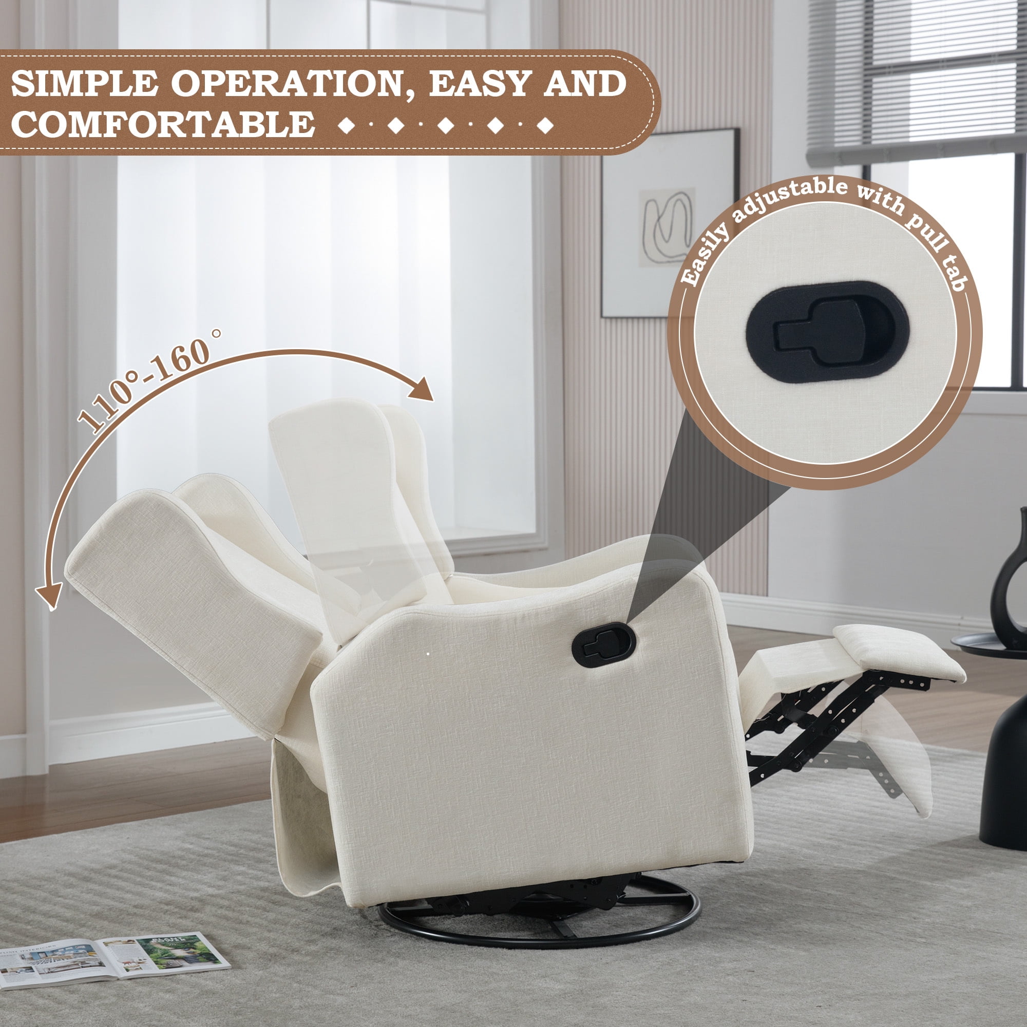 Lunale Swivel Glider Rocking Chair for Nursery, Wingback Upholstered Glider Rocker for Living Room, Beige Chenille Fabric