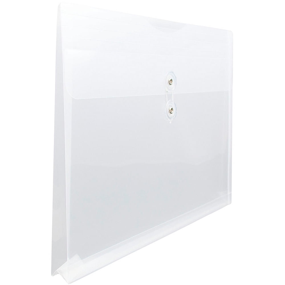 JAM Paper Plastic Envelopes, 12 x 18, Clear, 12/Pack, Button String, Booklet