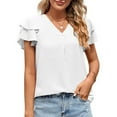 thumbnail image 2 of Siilsaa Womens Dressy Casual Shirts Short Sleeve V Neck Work Blouse Business Casual Tops White,S, 2 of 5