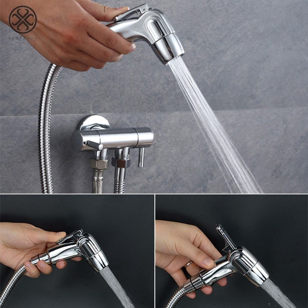 Luxtrada Stainless Steel Handheld Bidet Spray Shattaf Toilet Brass T-Adapter and Hose Kit