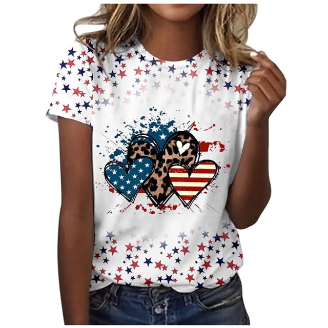 TSADFHJI T-Shirts pour Femmes Manches Courtes Mode Décontractée Imprimé Col Rond Manches Courtes Pull T-Shirt m Blanc