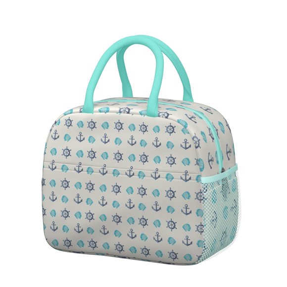 Sac à Lunch Nautique avec Boussole et Motif Voilier, Sac à Lunch Réutilisable Isolé Thermiquement pour Étudiants, Amateurs de Plein Air, Déjeuner de Bureau et Pique-Niques de Week-End