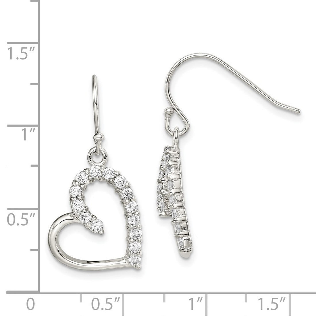 925 Sterling Silver Open Polished Shepherd hook Cubic Zirconia Love Heart Earrings 30x15mm Wide Dangle Earring for Women