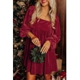 thumbnail image 1 of a.Jesdani Elegant Red Velvet Dress: Square Neck, Long Sleeves, Tie-Back Style, 1 of 8